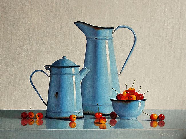 Vintage Blue French Enamelware with Cherries by Peter Dee
